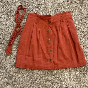 Hollister Rust Brown Button-Front Mini Skirt, Size M
